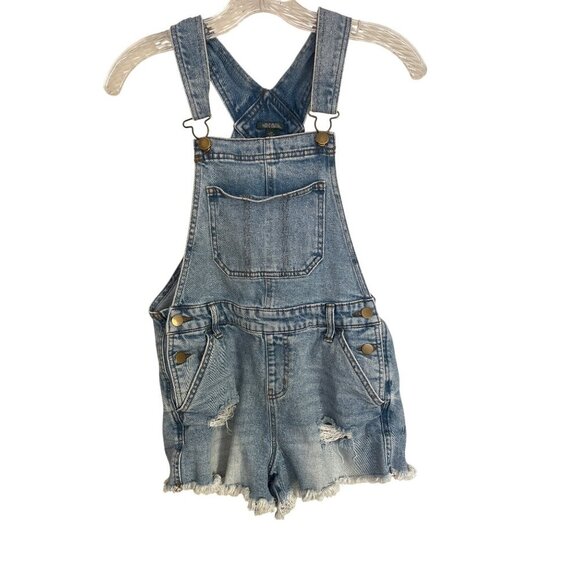 Wild Fable XS Denim Distressed Short Overalls With Frayed Hem & Pockets - Picture 1 of 4